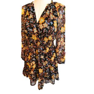 Black Floral Dress Mini Ruffle Sheer Sleeves Lined Old Navy Womans Small Jj3057